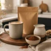 Mushroom coffee with creamer, cocoa, chicory and oats for routine choices
