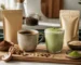 Mushroom coffee and matcha drinks compared on a clean kitchen counter